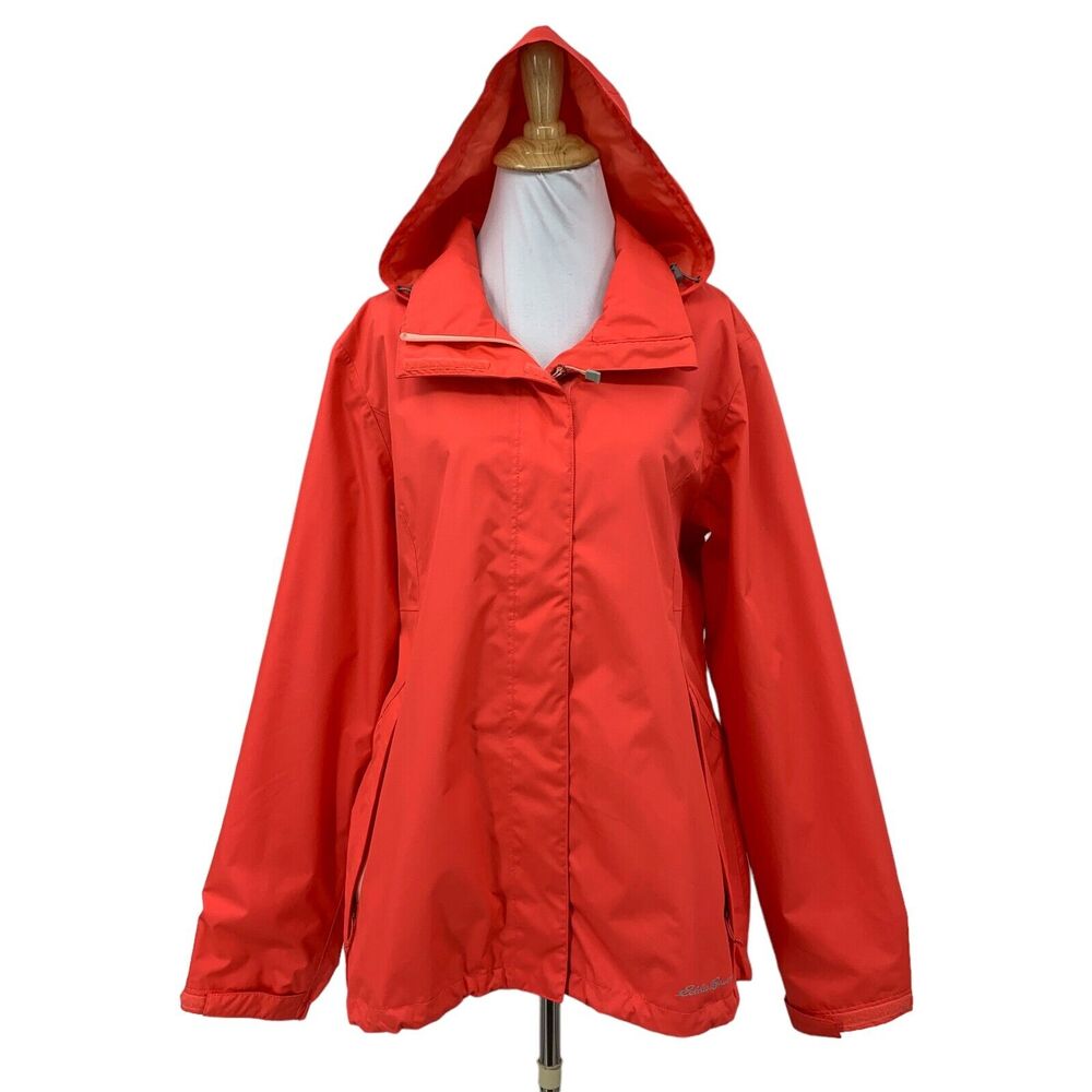 Eddie Bauer Windbreaker Jacket Womens L Large Mesh Lined Zip Up Hidden Hoodie